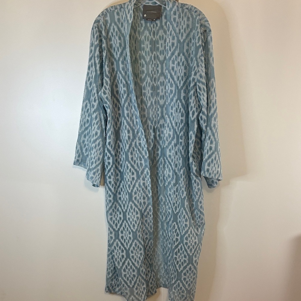 Anthropologie Blue Patterned Long Duster Kimono